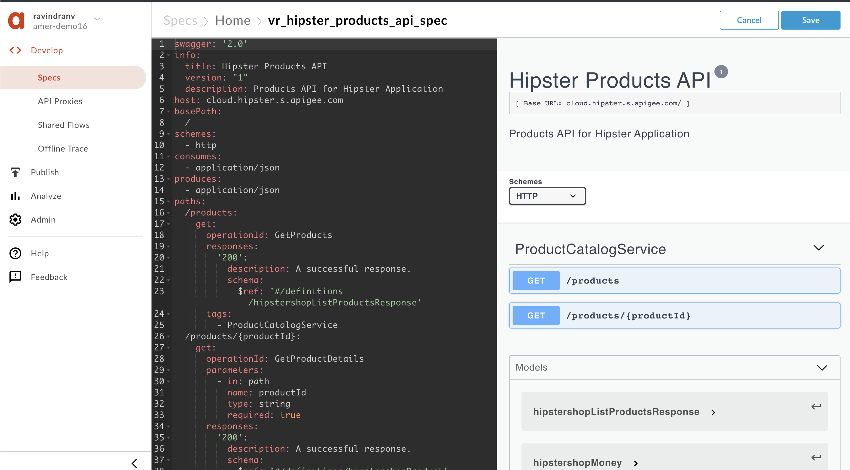 Image of Apigee OpenAPI Spec editor