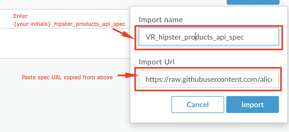 Image describing the Import OpenAPI Spec wizard fields