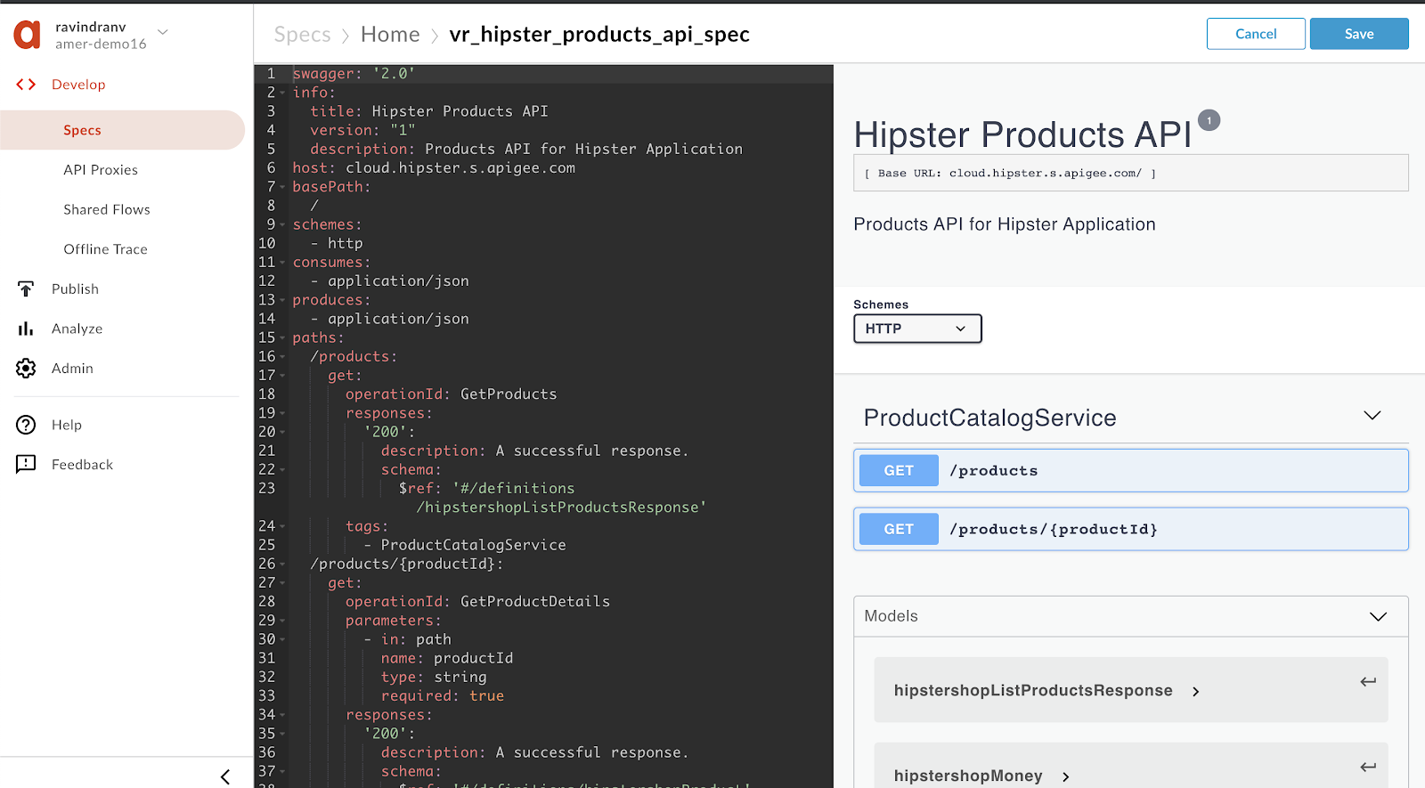 Image of Apigee OpenAPI Spec editor